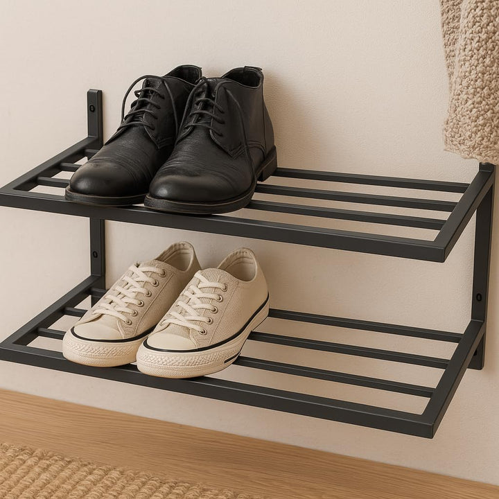 Schuhregal Metall - Schuhregal Hängend - 50 x 33 x 31 cm - mit 2 Ablagen, Wandmontage - Schuh Organi