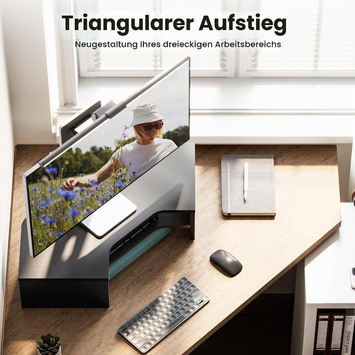 Fenge Monitorständer Holz, Monitorerhöhung mit Ablage, Eck-Monitorständer, Schreibtisch-Organizer fü