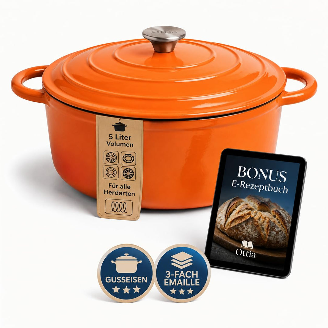 Ottia Gusseisen Topf [inkl. eBook] – Emaille Topf 26cm - Dutch Oven, Brotbackform, Brotbacktopf, Sch