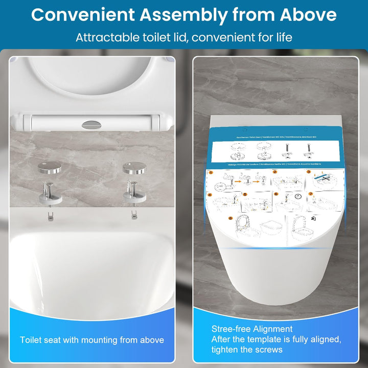 Toilettendeckel mit Absenkautomatik D-Form, Slim WC Sitz Weiss, Klodeckel Duroplast, Klobrille einfa