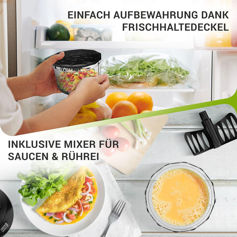 LEBENLANG Gemüse & Zwiebelschneider - 1L Obst Zerkleinerer manuell & BPA-Frei | Schwarz für Zwiebeln