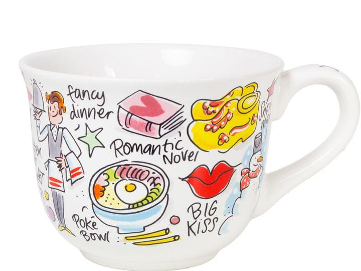 Blond Amsterdam Suppenschale mit Henkel – Happy-Kollektion – Handbemalt – Fröhliche Illustrationen –