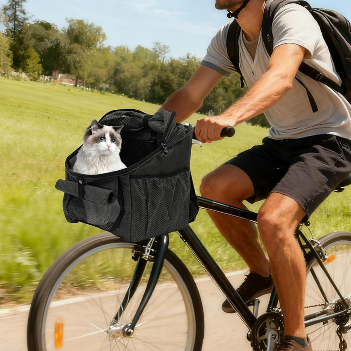 Hundefahrradkorb Vorne – Faltbarer Fahrradkorb für Hunde mit Sicherheitsgurt &amp; Netzfenstern, 32x29x3
