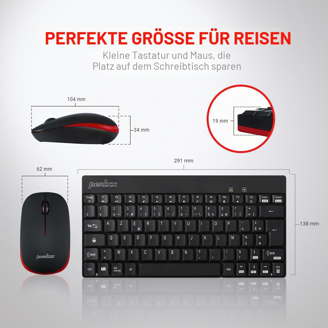 Perixx PERIDUO-712, Ensemble Clavier Souris Mini Sans Fil Pour Windows - 12 Touches Multimédia, Noir