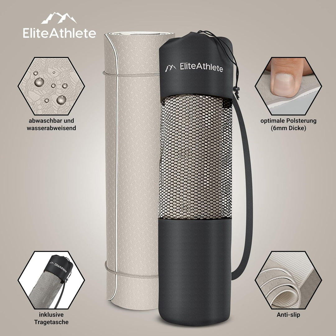 EliteAthlete Yogamatte - Sportmatte - Fitnessmatte - Gymnastikmatte gepolstert &amp; rutschfest für Fitn