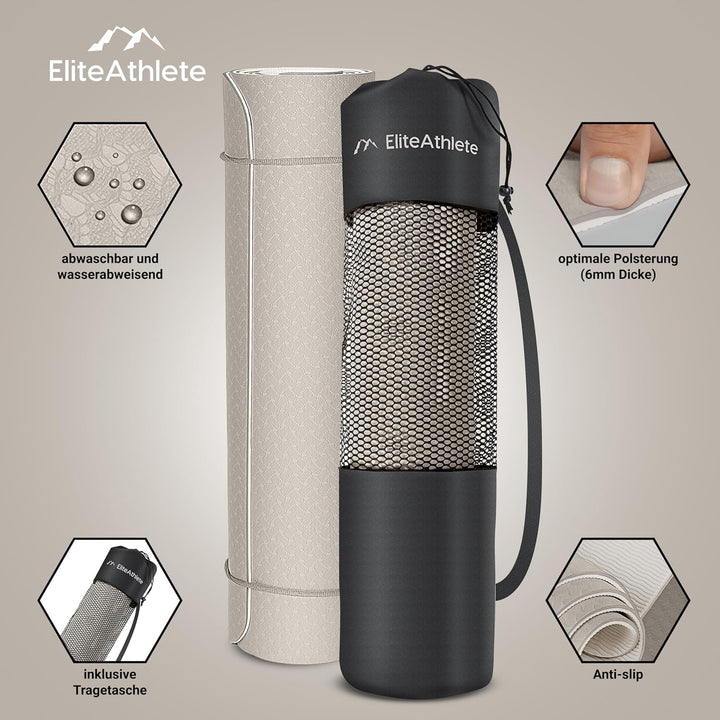 EliteAthlete Yogamatte - Sportmatte - Fitnessmatte - Gymnastikmatte gepolstert &amp; rutschfest für Fitn