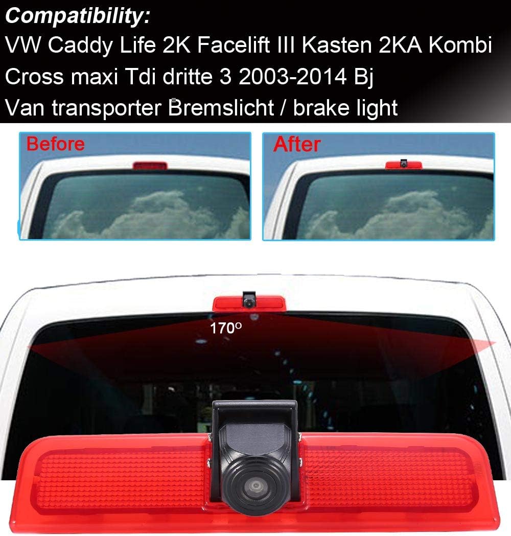 Rückfahrkamera Transporter mit Bremslicht Bremsleuchte, HD Nachtsicht Auto Rückfahrkamera für VW Cad