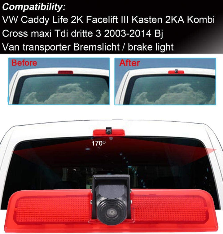 Rückfahrkamera Transporter mit Bremslicht Bremsleuchte, HD Nachtsicht Auto Rückfahrkamera für VW Cad