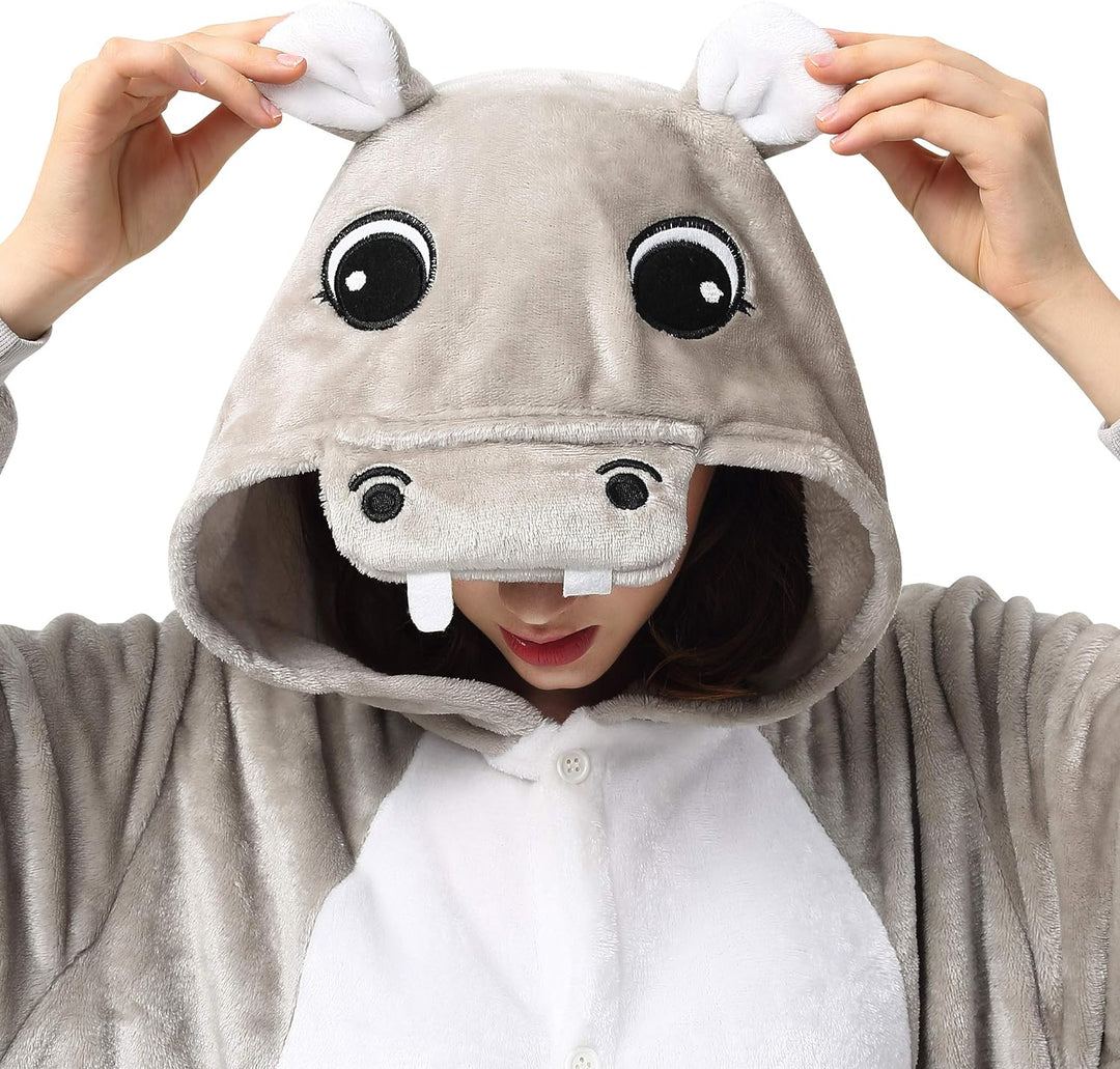 Katara 1744 (30+ Designs) Nilpferd-Kostüm Hippo, Unisex Onesie/ Pyjama-Qualität für Erwachsene & Tee