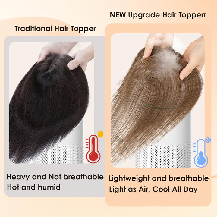 S-noilite Echthaar Toupets für Frauen Hellbraun - 9x12cm T-Sharp Haar Toppers Clip in Haarteile Echt