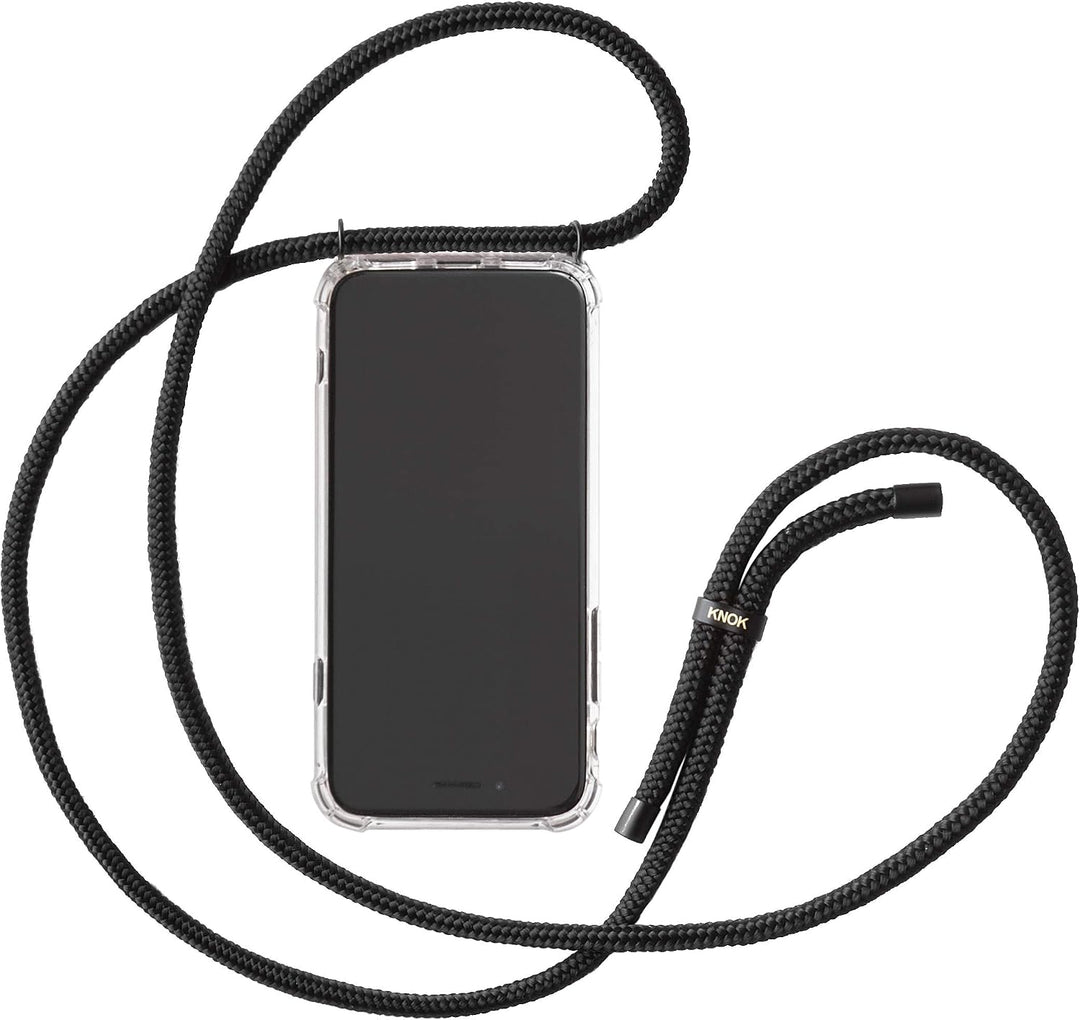 KNOK Premium Handykette für Apple iPhone 16 Pro Max, All Black, transparent | Silikonhülle mit fest