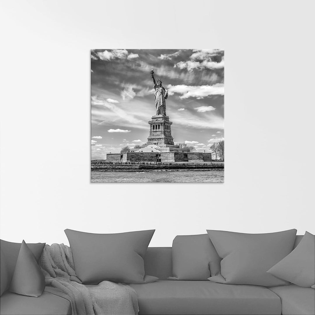 ARTland Glasbilder Wandbild Glas Bild einteilig 40x40 cm Quadratisch New York Skyline Statue Figur S