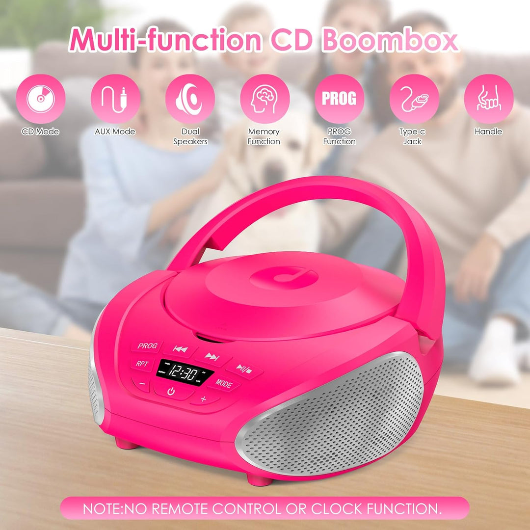 Gueray Tragbarer CD-Player Boombox Kompakt-Radio mit Stereo-Lautsprechern UKW-Radio 3,5-mm-AUX-Einga