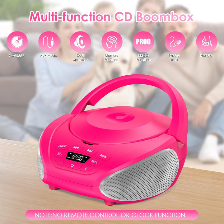 Gueray Tragbarer CD-Player Boombox Kompakt-Radio mit Stereo-Lautsprechern UKW-Radio 3,5-mm-AUX-Einga