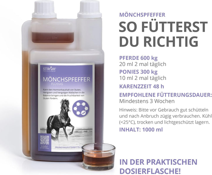 STRÖH Mönchspfeffer für Pferde (1l flüssig in Dosierflasche) • Für stabilen Hormonhaushalt beim Pfer