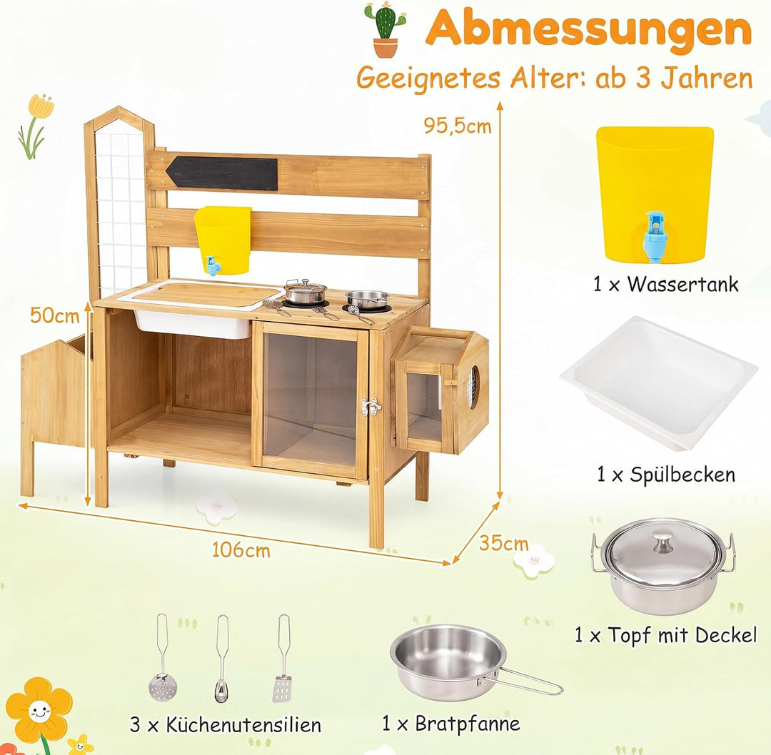 COSTWAY Matschküche Kinder Outdoor, Spielküche mit Wassertank, Spüle
