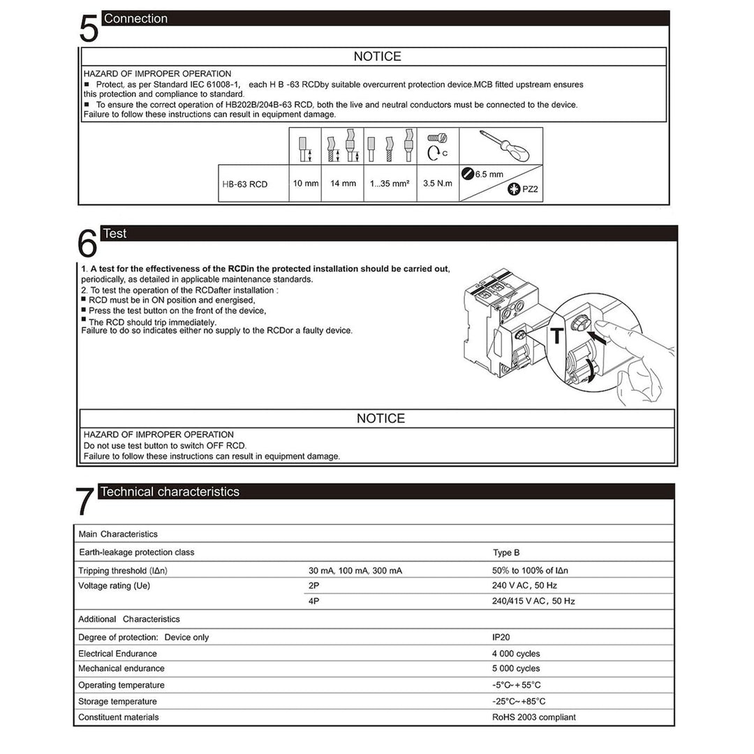 Warmfay FI Fehlerstromschutzschalter RCD Typ B 63A 300mA Allstromsensitiv 4-polig, 63A 300mA