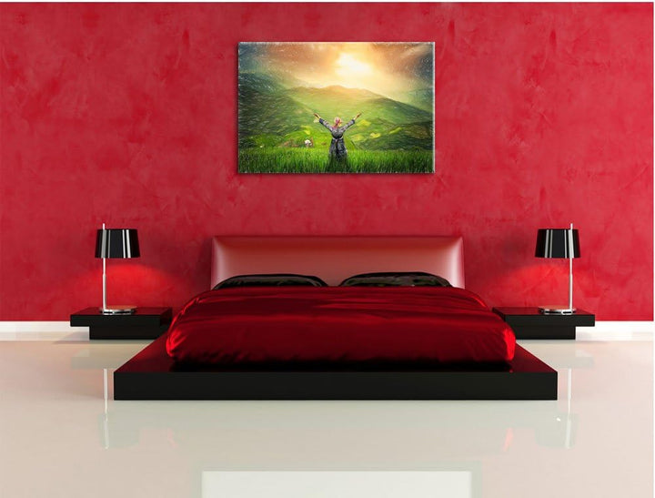 Pixxprint Berg Farm in Asien / 100x70cm Leinwandbild bespannt auf Holzrahmen/Wandbild Kunstdruck Dek
