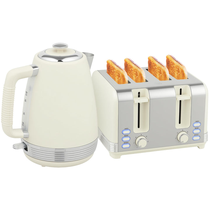 HOMCOM Wasserkocher Toaster Set mit Strix Thermostat Edelstahl Frühstück-Set mit 4 Scheiben Toaster,