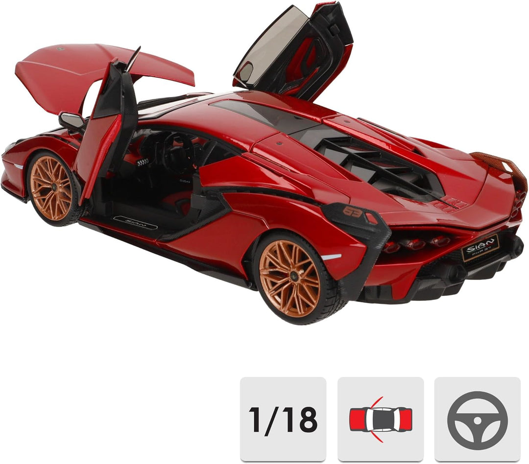 Bburago Lamborghini Sian FKP 37: Modellauto im Massstab 1:18, Türen, Kofferraum und Motorhaube beweg