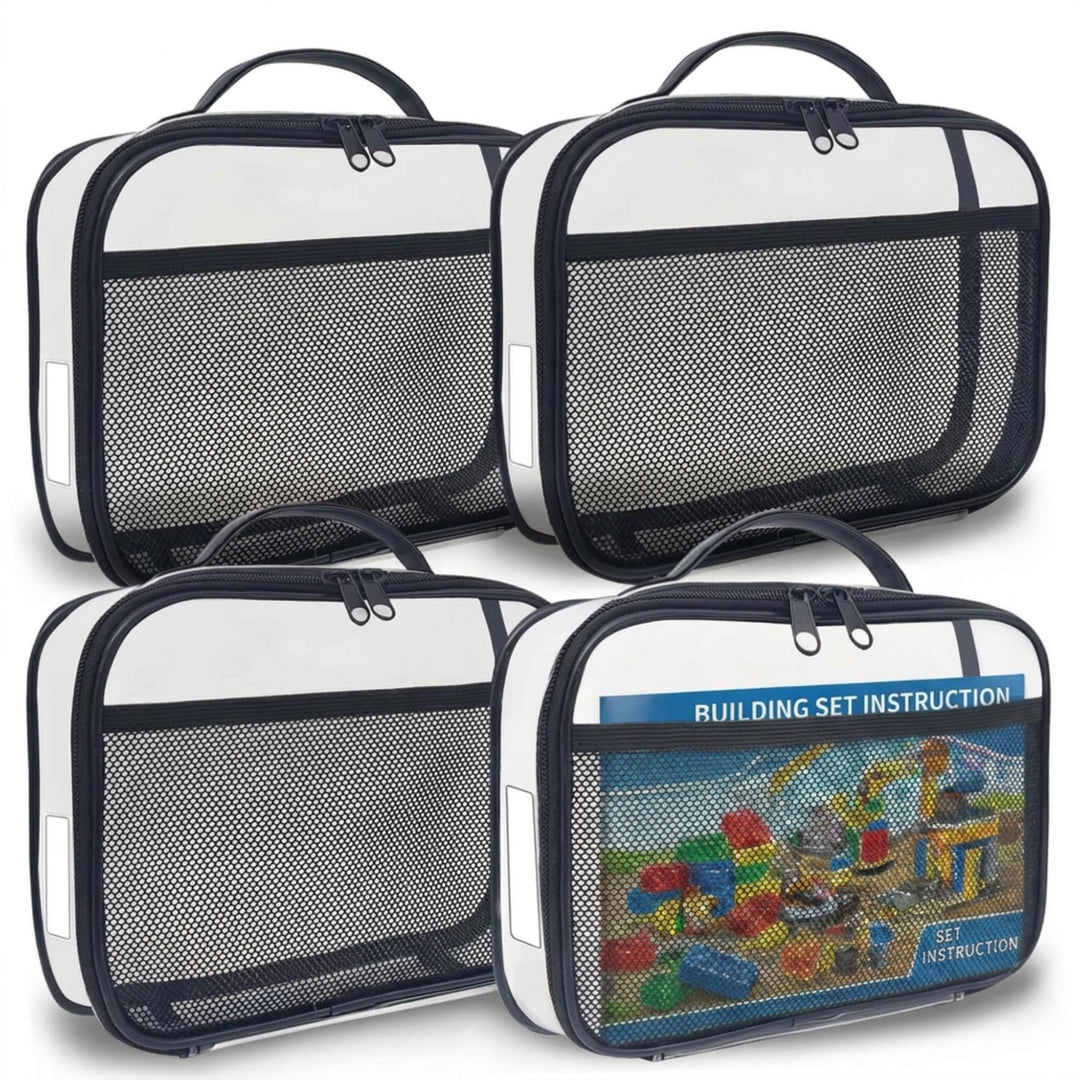 holay 4er-Pack PVC-Spielzeug-Aufbewahrungstaschen mit Reissverschluss, Namensschild & Anleitungsfach