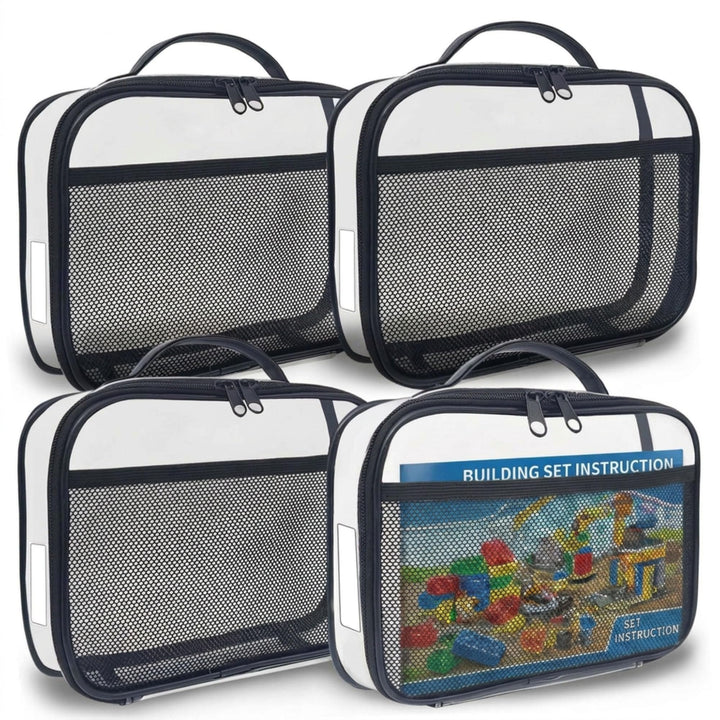 holay 4er-Pack PVC-Spielzeug-Aufbewahrungstaschen mit Reissverschluss, Namensschild & Anleitungsfach