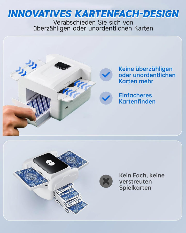 Kartenmischmaschine Elektrische, Geräuscharmer Kartenmischer mit 3000mAh Akku, Spielkartenablage, Mi