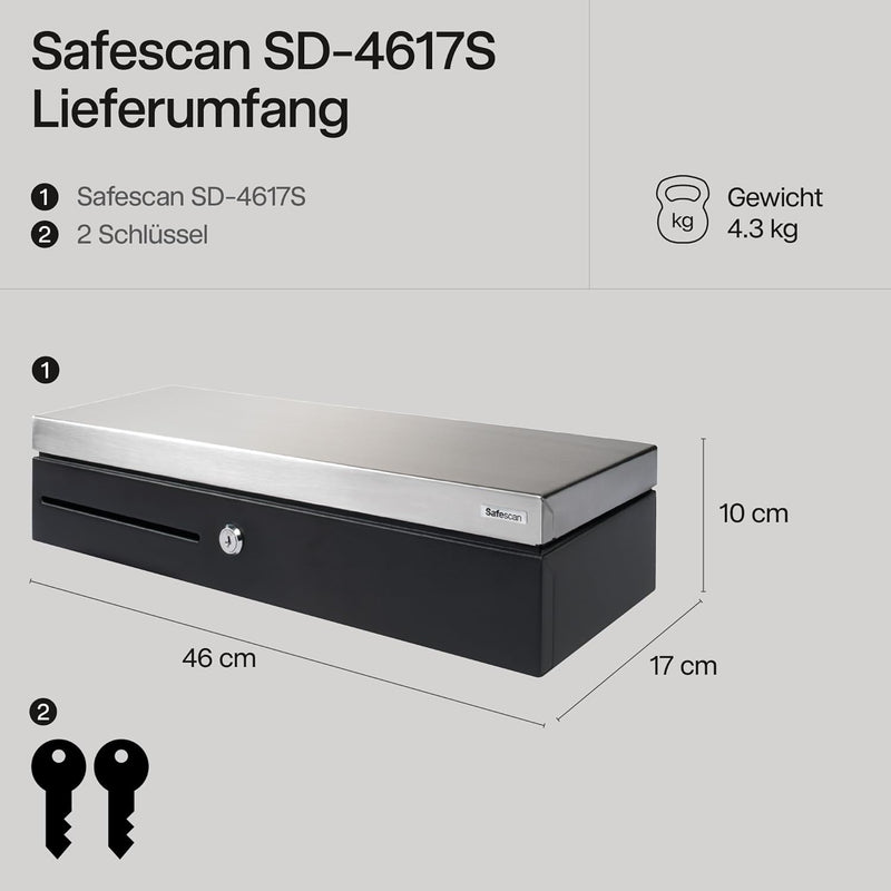 Safescan SD-4617S Klappdeckel-Kassenlade mit 6 Fächern für Banknoten und 8 für Münzen - Kassenlade m