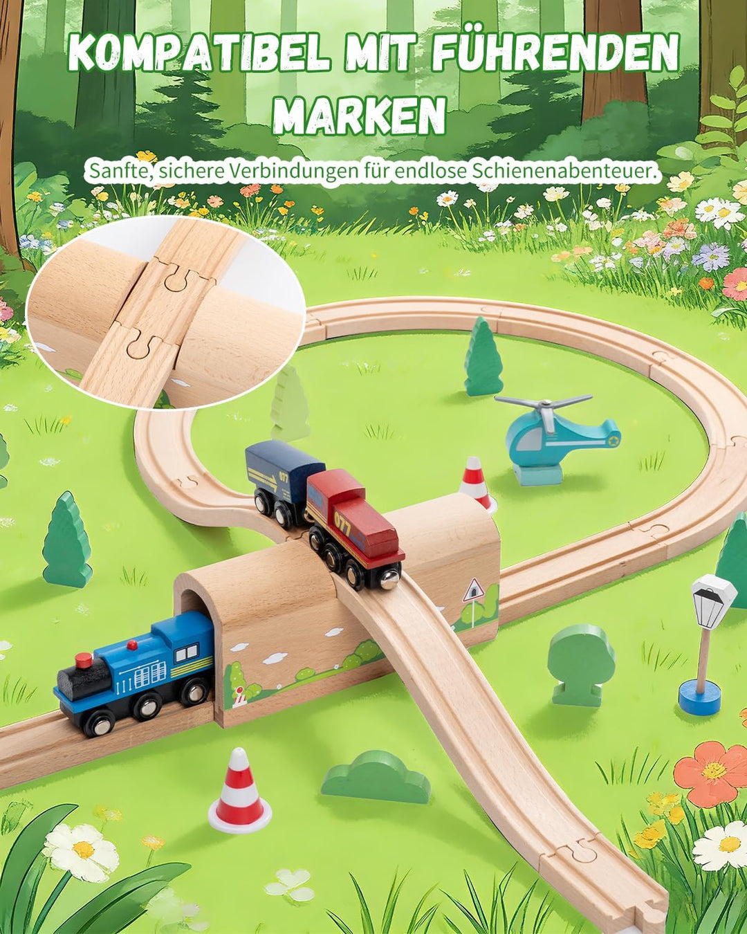 Holzeisenbahn Zubehör, Tunnel Kinder Set, Holz Eisenbahn Brücke Zubehör, Geeignet für Holz Eisenbahn
