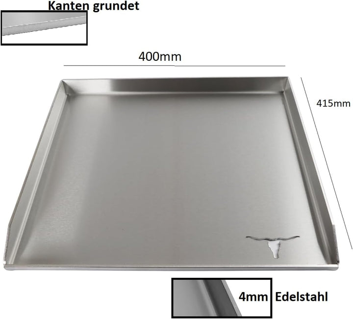 Edelstahl Plancha/Grillplatte/Bratplatte/Burger Platte/passt für z.B Burnhard (415 x 400mm) 41 x 40