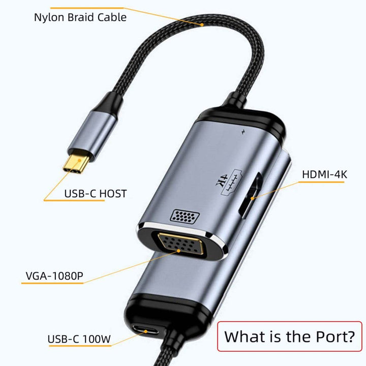 chenyang USB C Hub,3 in 1 USB C auf HDMI 4K@60Hz/VGA 1080P/USB C PD 100W Netzteil Multiport Adapter