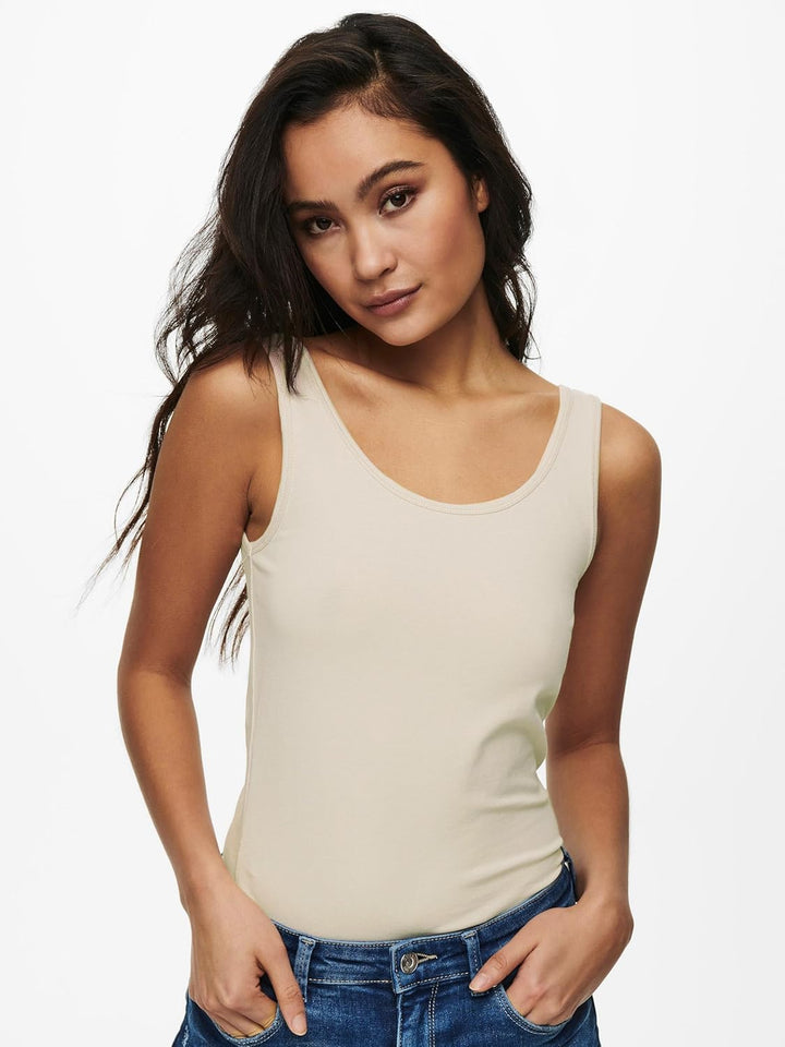 ONLY 3er Pack Damen Oberteile Basic Tank Tops weiss, schwarz, grau, blau, Creme Frauen Shirt lang So