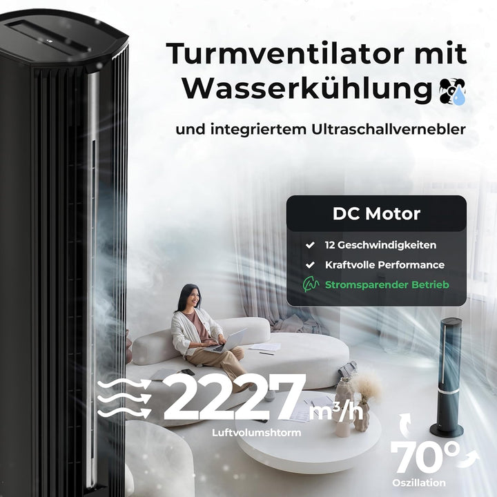 Balter 5-in-1 Mobile Klimaanlage ohne Abluftschlauch - Ventilator mit Wasserkühlung - Luftkühler & L