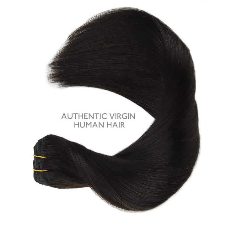 WENNALIFE Clip in Extensions Echthaar, 45cm 18 Zoll 120g 7pcs Natürliches Schwarz Hair Extensions Cl