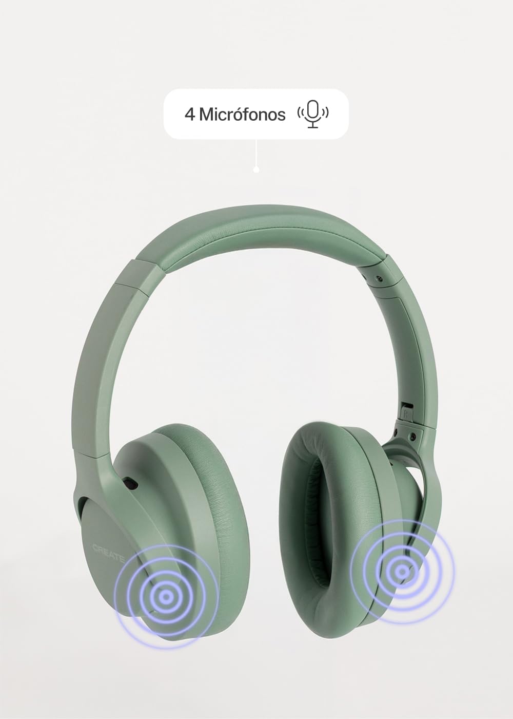 CREATE / Headphones ANC Studio/Kabellose Kopfhörer mit Kopfbügel Salbeigrün/Geräuschunterdrückung, z
