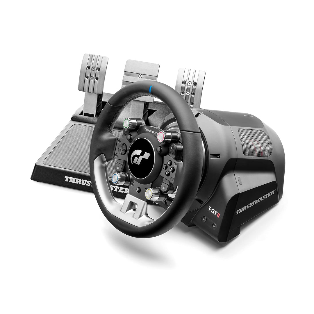 Thrustmaster T-GT II, Rennlenkrad mit Set aus 3 Pedalen, PS5, PS4, PC, Echtzeit-Force-Feedback, Bürs