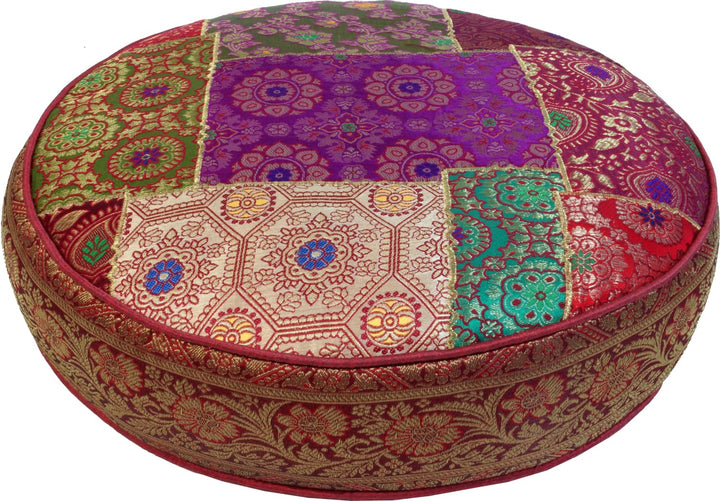 GURU SHOP Orientalisches Rundes Patchwork Kissen 40 cm, Sitzkissen, Bodenkissen mit Baumwollfüllung