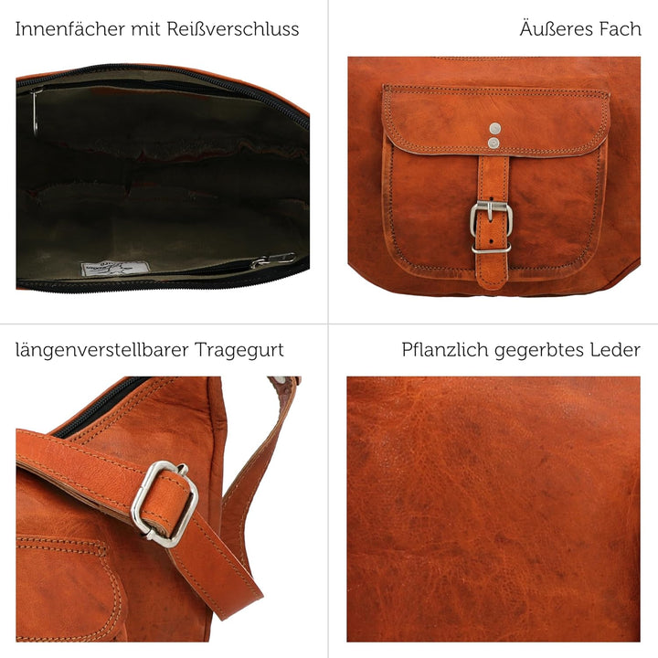 Gusti Umhängetasche Leder - Mira Damen Handtasche Ledertasche Vintage Braun Leder