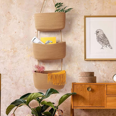 Hängeorganizer, 3 Stufiger Tür Wand Hängend Korb, Wall-Mounted Veranstalter lagerung körbe aus Baumw