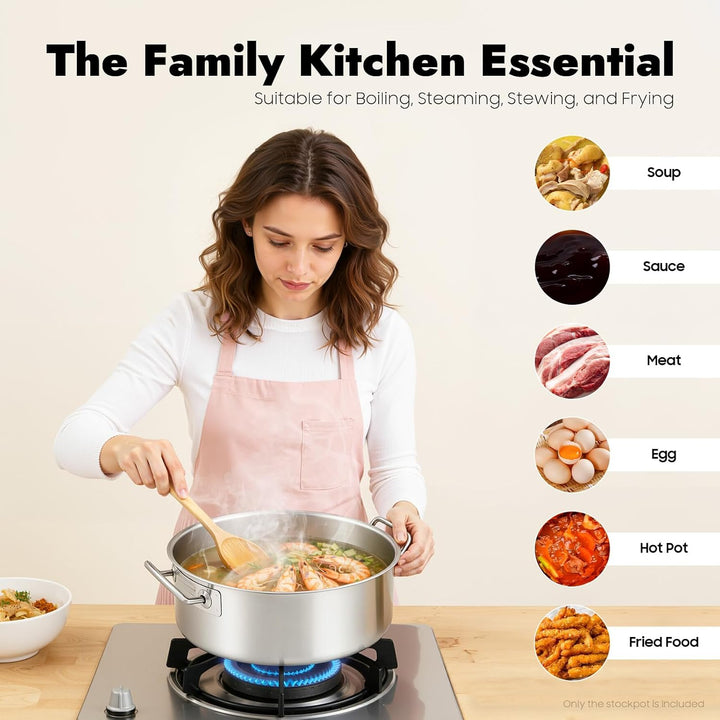 Topf Kochtopf 36 cm, Suppentopf Edelstahl 10L, Kochtopf Induktion Nudeltopf, XXL Cooking Pot, Stainl