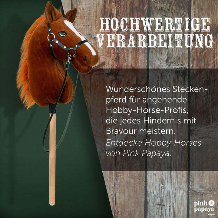Pink Papaya Hobby Horse Merle, mit Halfter und Trense, Steckenpferd fürs Hobby Horsing, Pferd zum Re