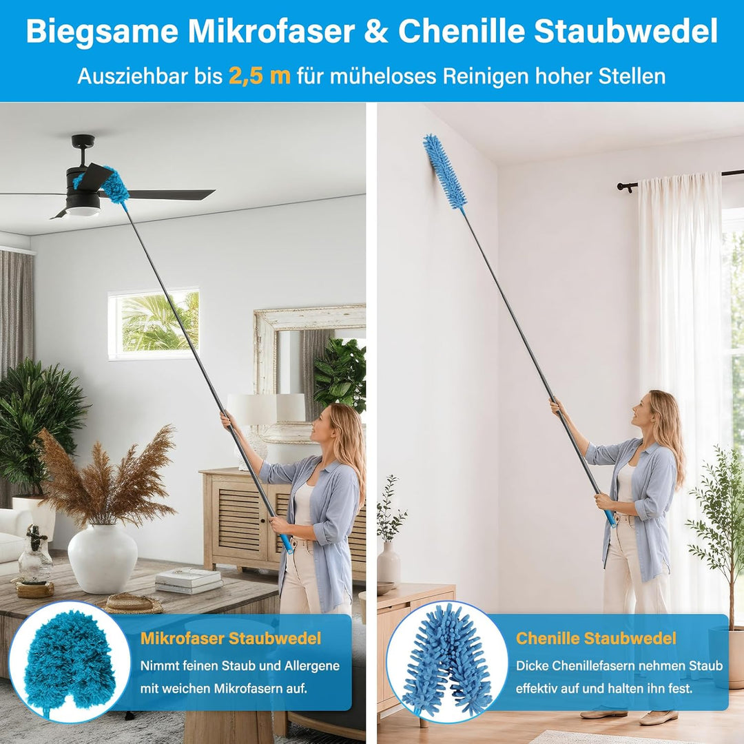 marysgift Staubwedel Teleskop Waschbar Mikrofaser Duster Lang Ausziehbar Bis 250cm,7 Stück Staubwede