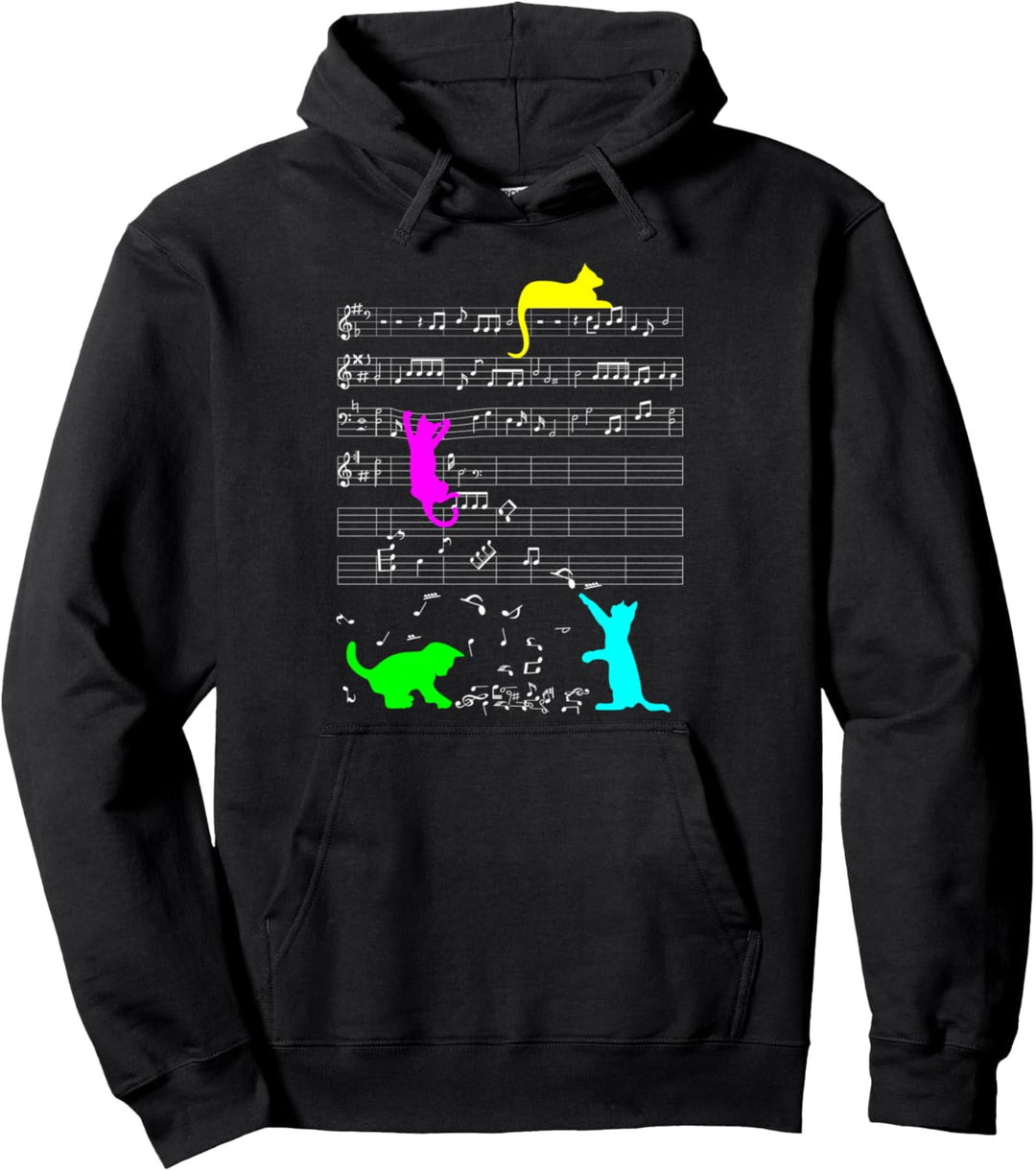 Niedliche Katze Musik Kätzchen Musiker Noten Pullover Hoodie