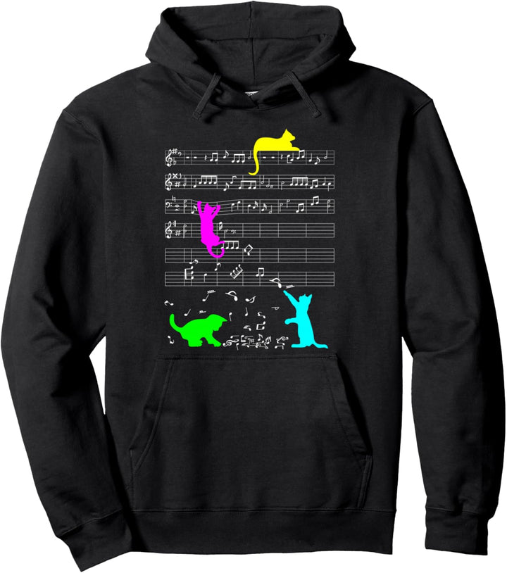 Niedliche Katze Musik Kätzchen Musiker Noten Pullover Hoodie