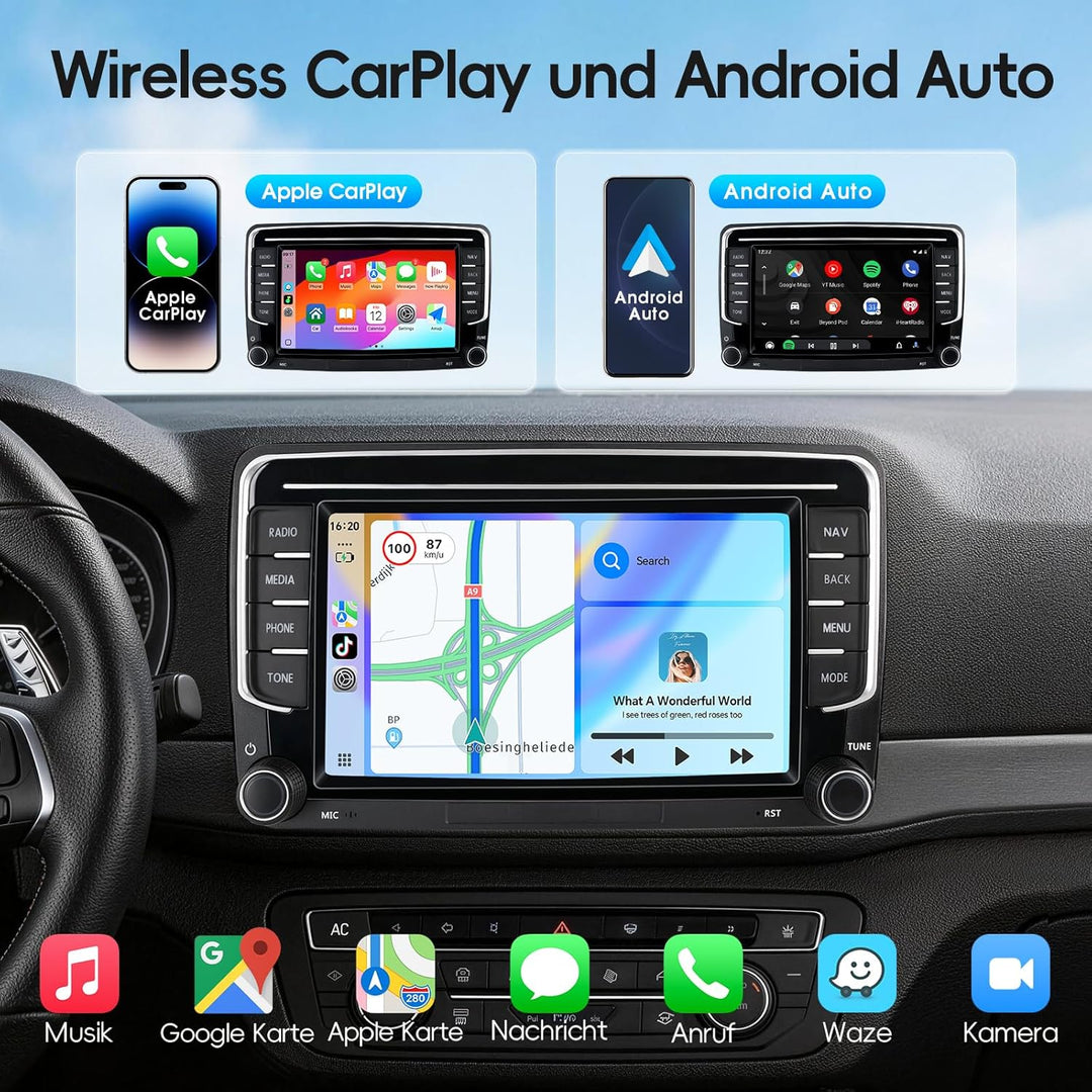 Haudio 2 DIN Autoradio mit drahtlosem Apple CarPlay & Android Auto, 7-Zoll-Autobildschirm mit Canbus