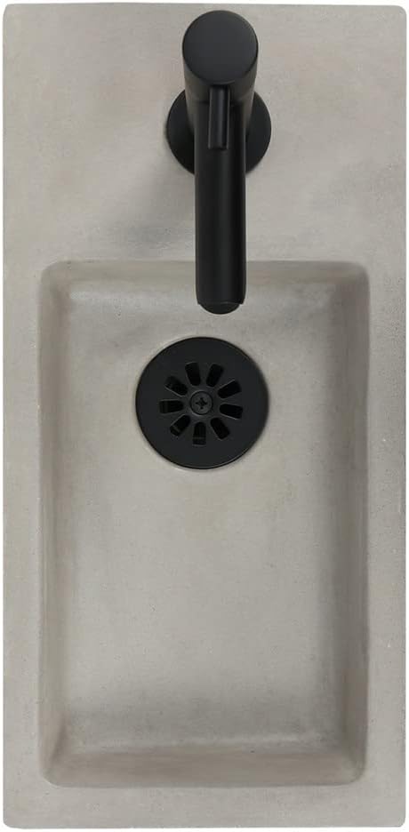 Differnz Jukon Waschbecken klein, Handwaschbecken Beton Grau, Armaturen Matt Schwarz, Gerade Wasserh