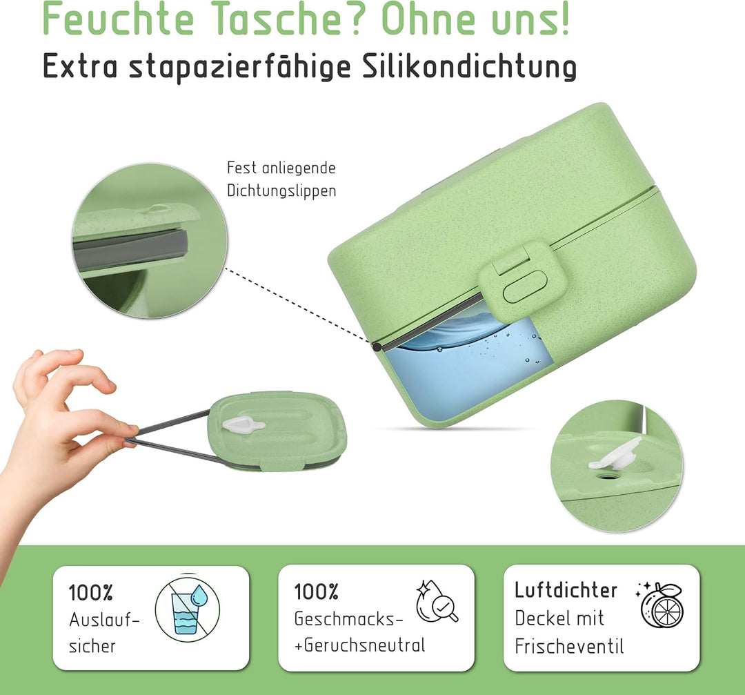 Bento Box für Kinder inkl. GRATIS Namensticker - Auslaufsichere Lunchbox mit Fächern - Nachhaltige B