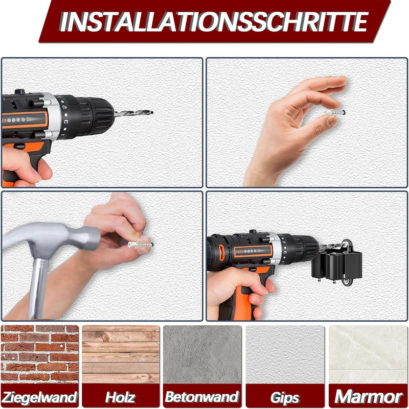 3-H 12 Stück Gerätehalter Set, Besenhalterung Wand Gartengerätehalter Besenhalter, Wandhalterung für