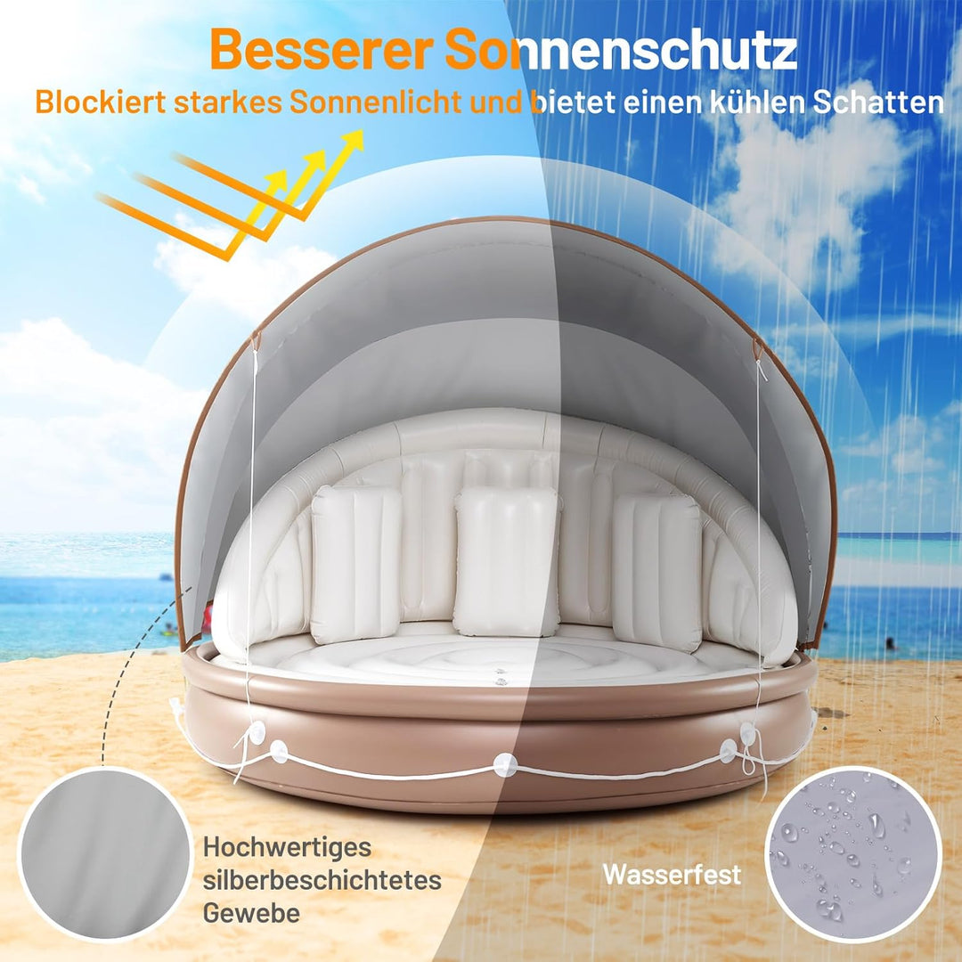 COSTWAY Aufblasbare Badeinsel mit einziehbarem Dach, Schwimminsel mit 3 bequemen Kissen, SPF 50+, Sc