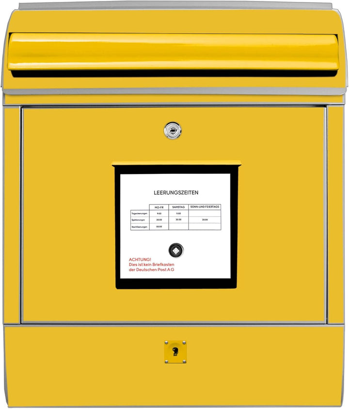 banjado® Design Briefkasten mit Motiv Briefkasten Gelb 39x47x14cm &amp; 2 Schlüssel - Briefkasten Stahl